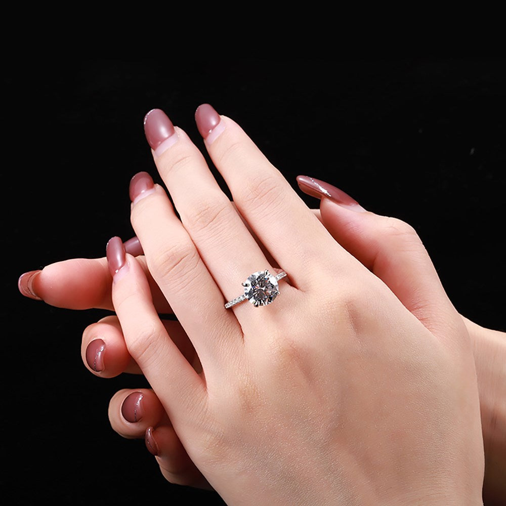 Silver Zircon Round Cut Inlaid Solitaire Ring