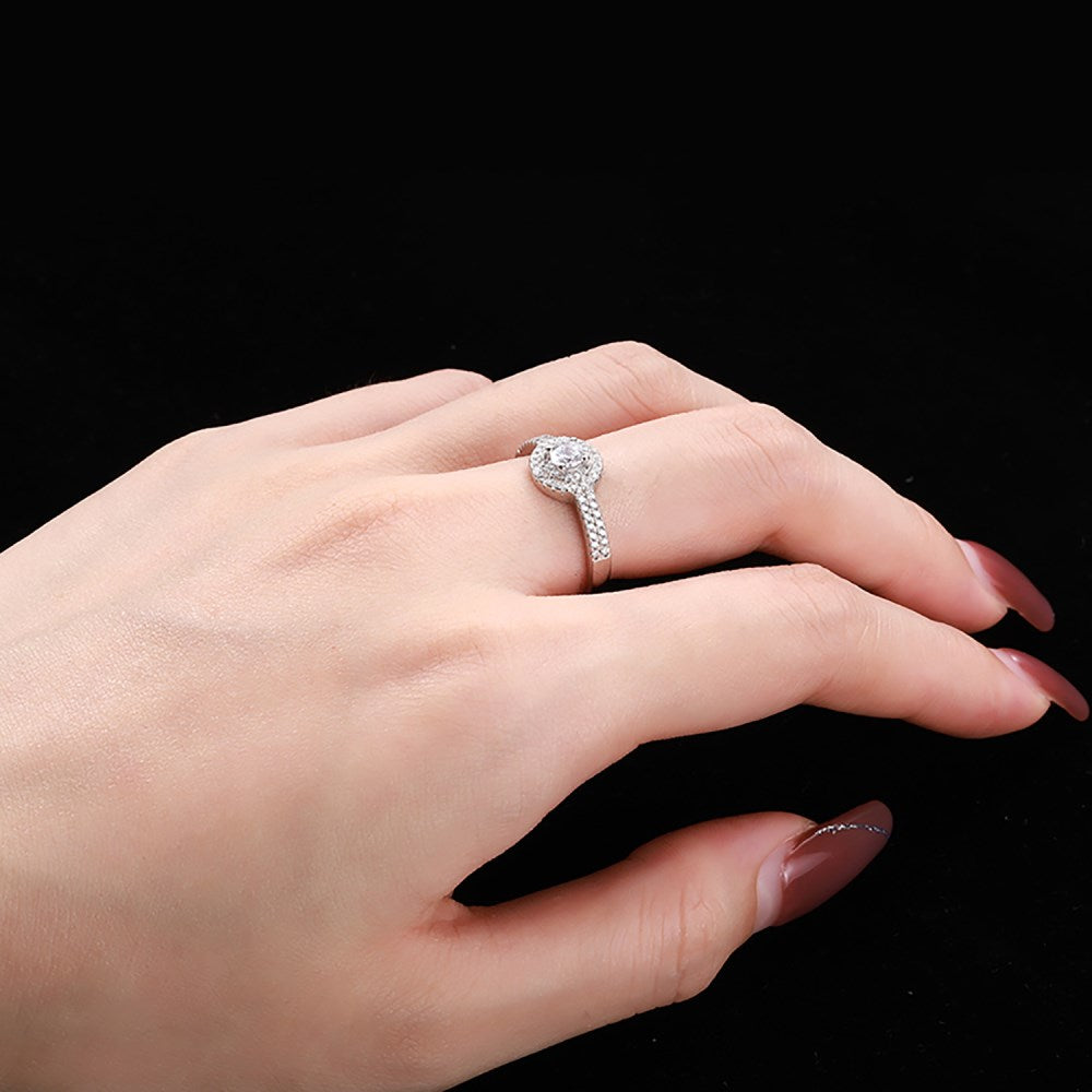 Silver Zircon Round Cut Iced Wrapped Halo Ring