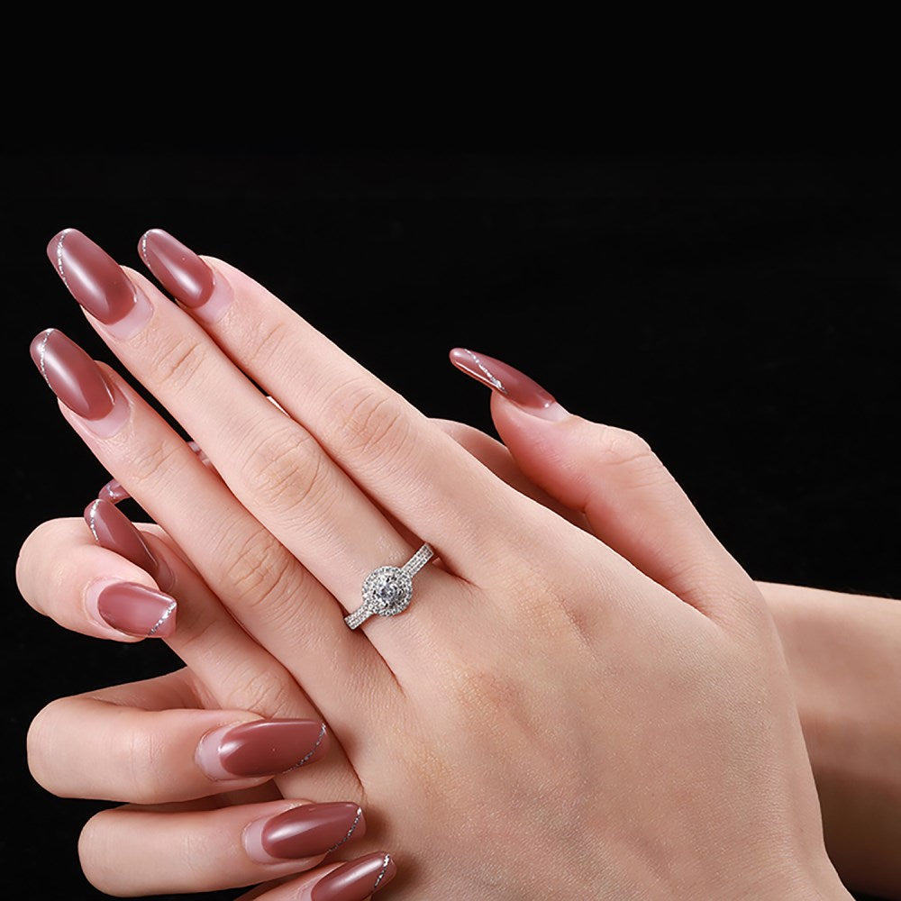 Silver Zircon Round Cut Iced Wrapped Halo Ring