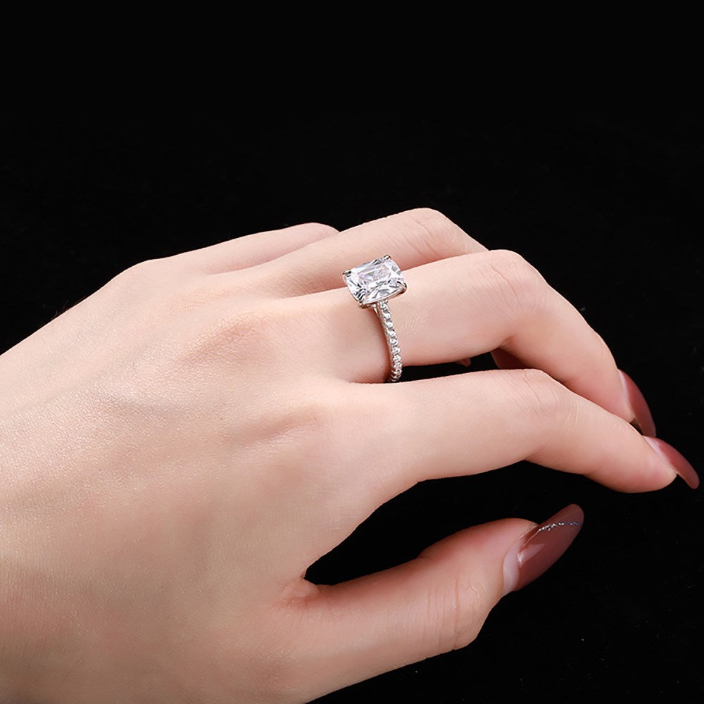 Silver Zircon Cushion Cut Inlaid Solitaire Ring