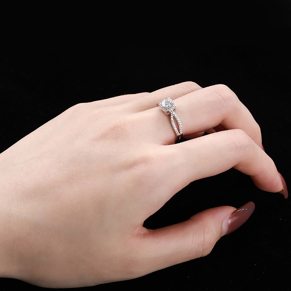 Silver Zircon Oval Cut Iced Inlaid Halo Ring