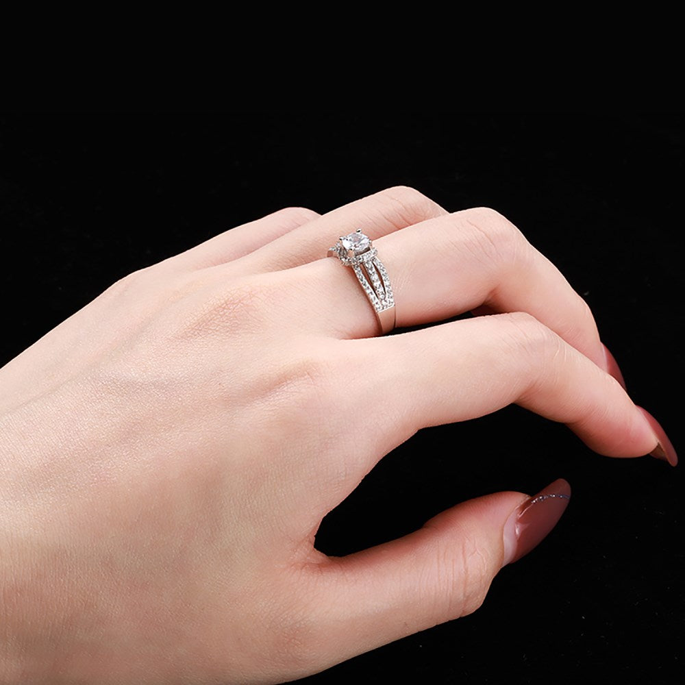 Silver Zircon Round Cut Inlaid Multi Layer Halo Ring