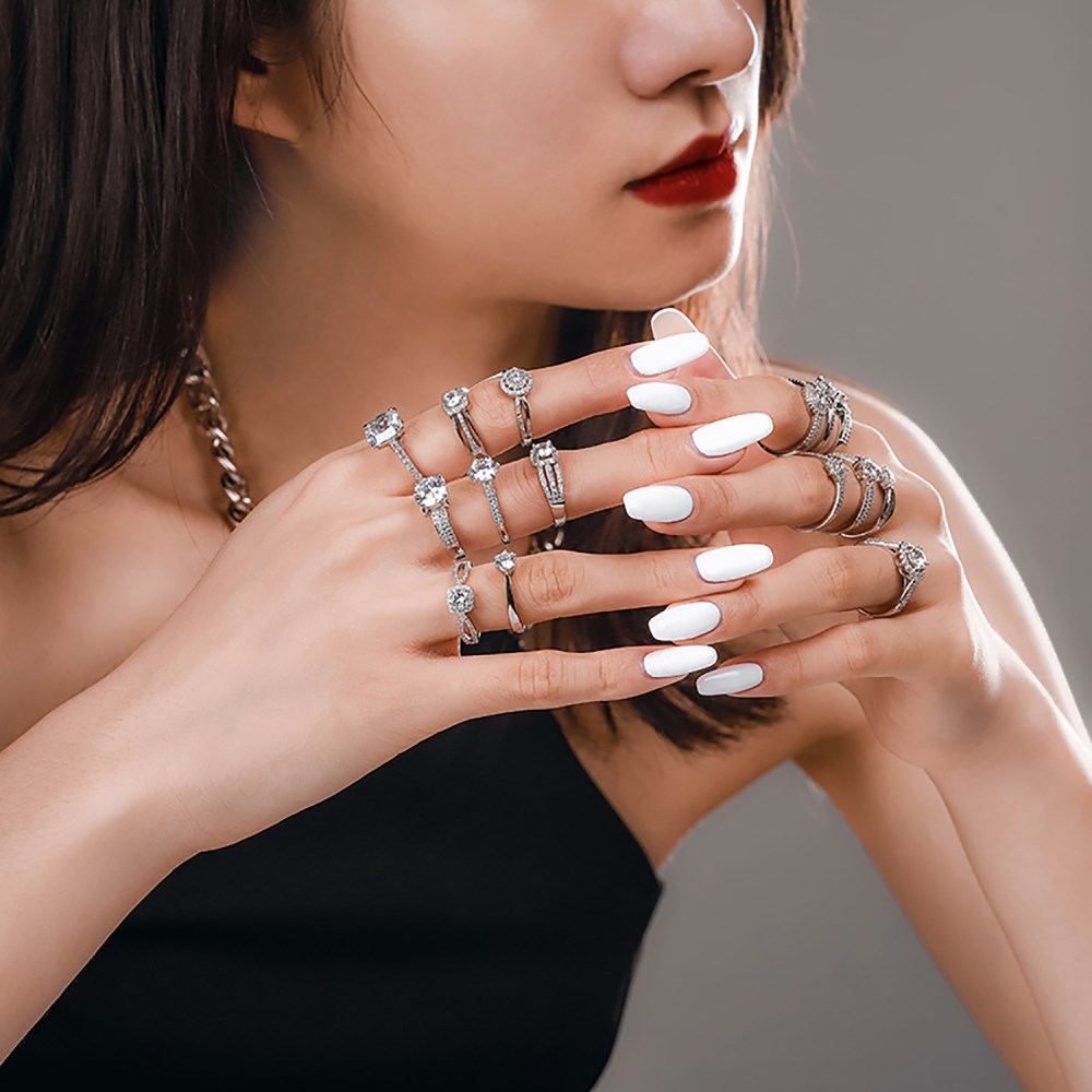 Silver Zircon Round Cut Inlaid Multi Layer Halo Ring