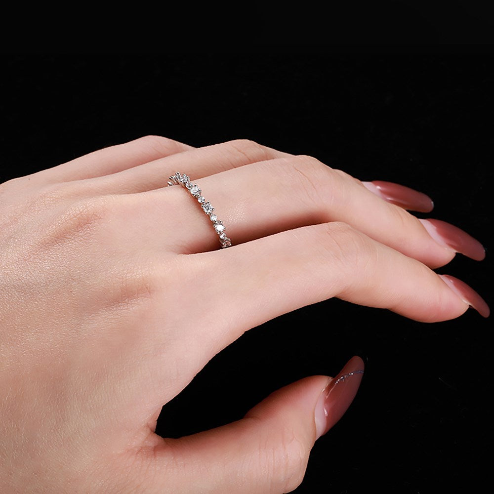 Silver Zircon Round Cut Thin Eternity Ring