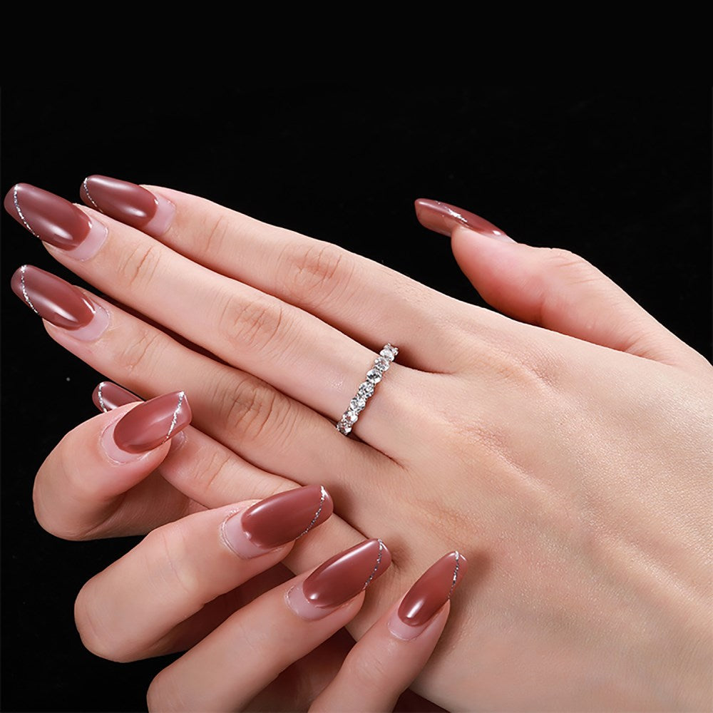 Silver Zircon Round Cut Inlaid Layered Eternity Ring