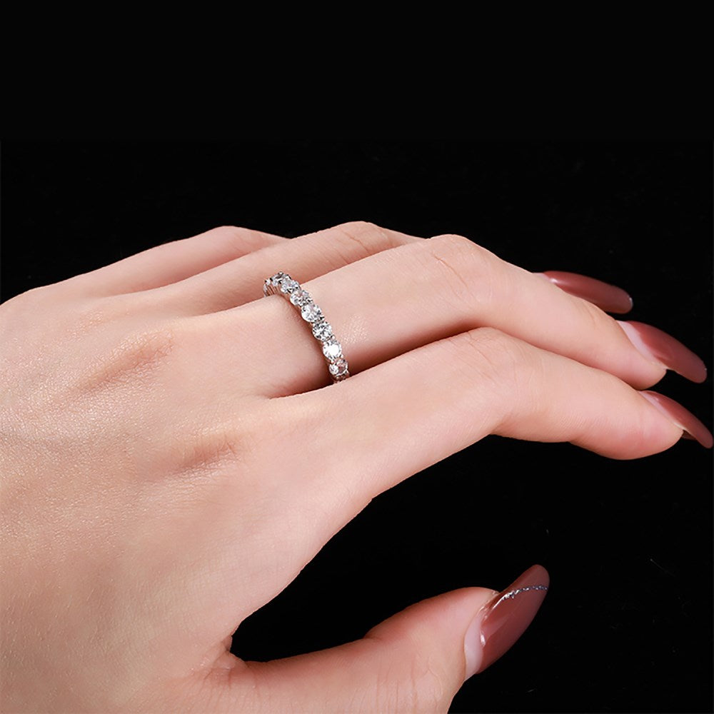 Silver Zircon Round Cut Inlaid Layered Eternity Ring