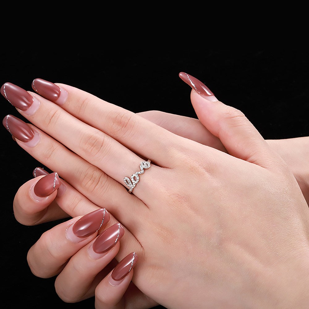 Silver Zircon Round Cut Inlaid Love Dainty Ring