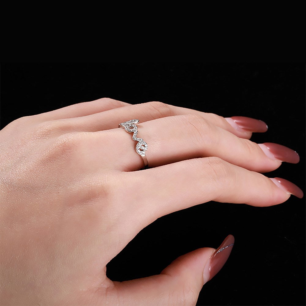 Silver Zircon Round Cut Inlaid Love Dainty Ring