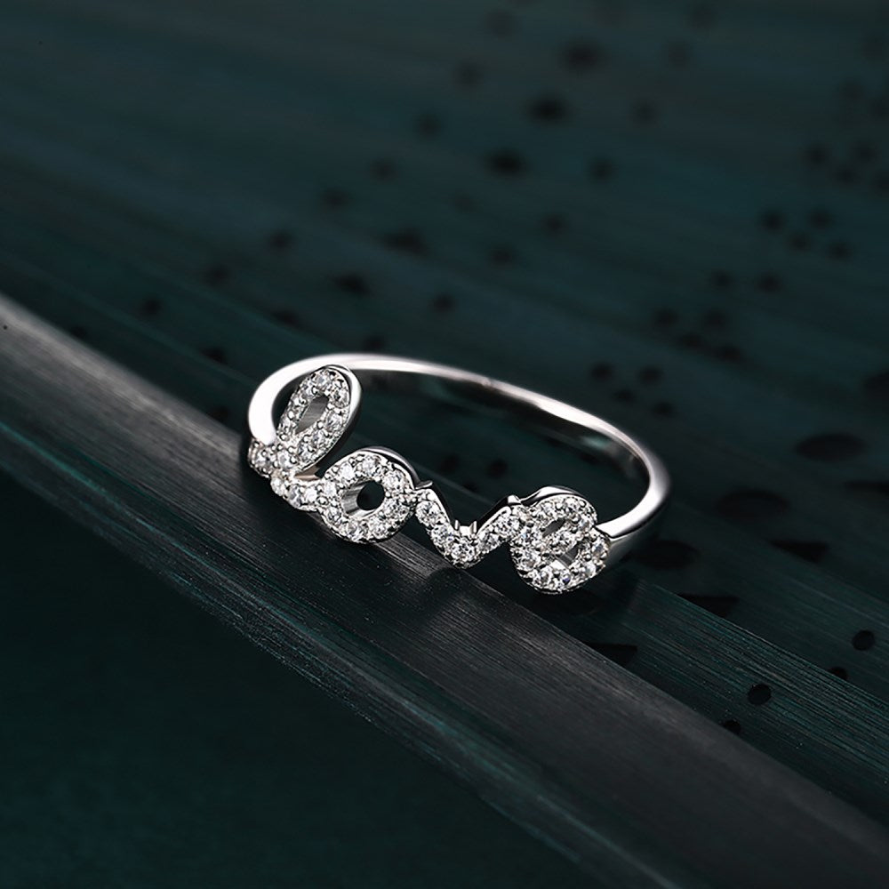 Silver Zircon Round Cut Inlaid Love Dainty Ring