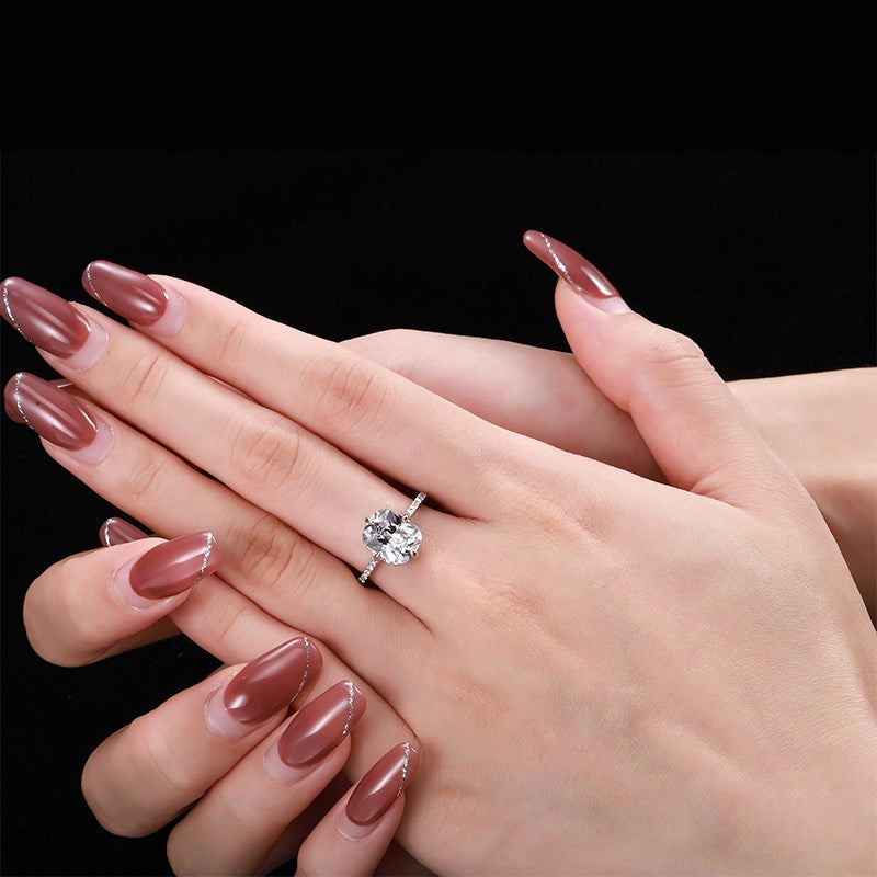 Silver Zircon Cushion Cut Inlaid Layered Solitaire Ring