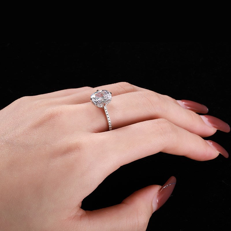 Silver Zircon Cushion Cut Inlaid Layered Solitaire Ring