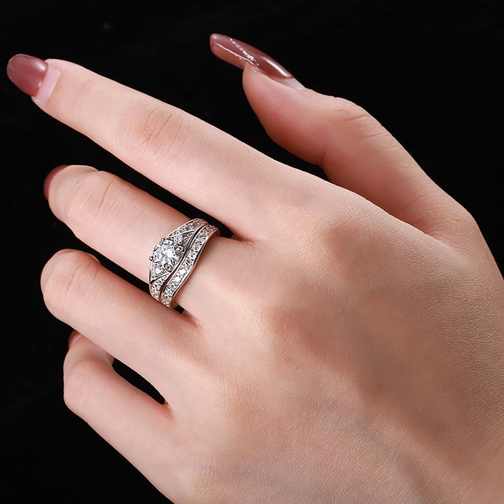 Silver Zircon Round Cut Duel Shape Halo Ring