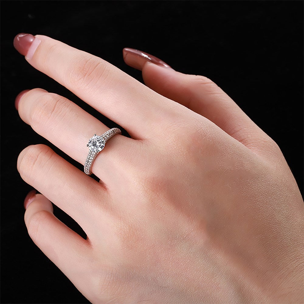 Silver Zircon Round Cut Inlaid Wrapped Solitaire Ring