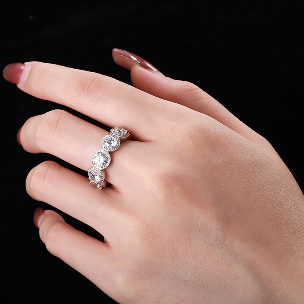 Silver Zircon Round Cut Iced Dots Eternity Ring