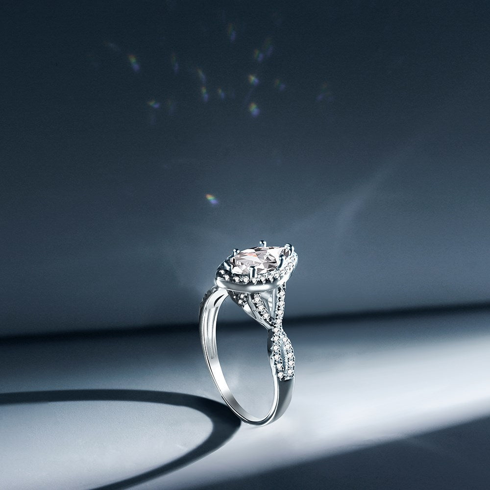 Silver Zircon Marquise Cut Iced Twisted Halo Ring