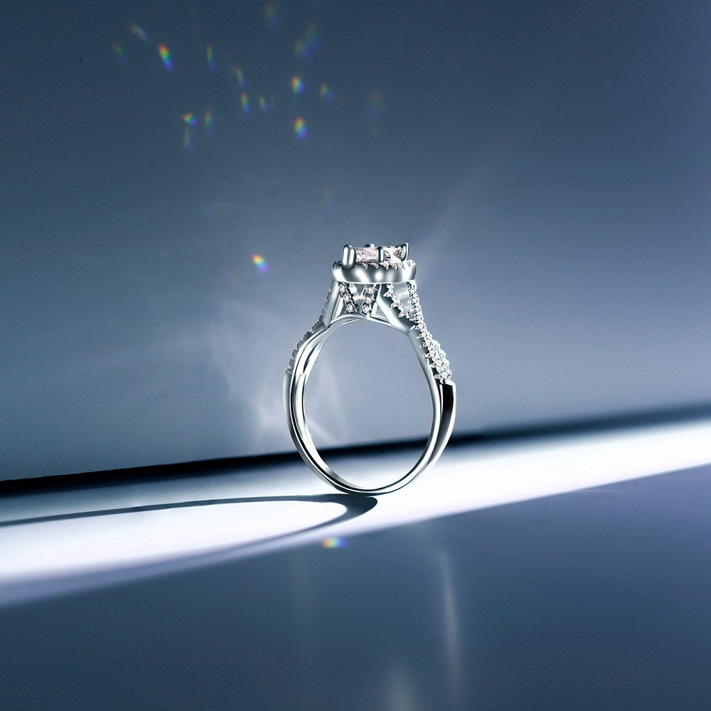 Silver Zircon Marquise Cut Iced Twisted Halo Ring