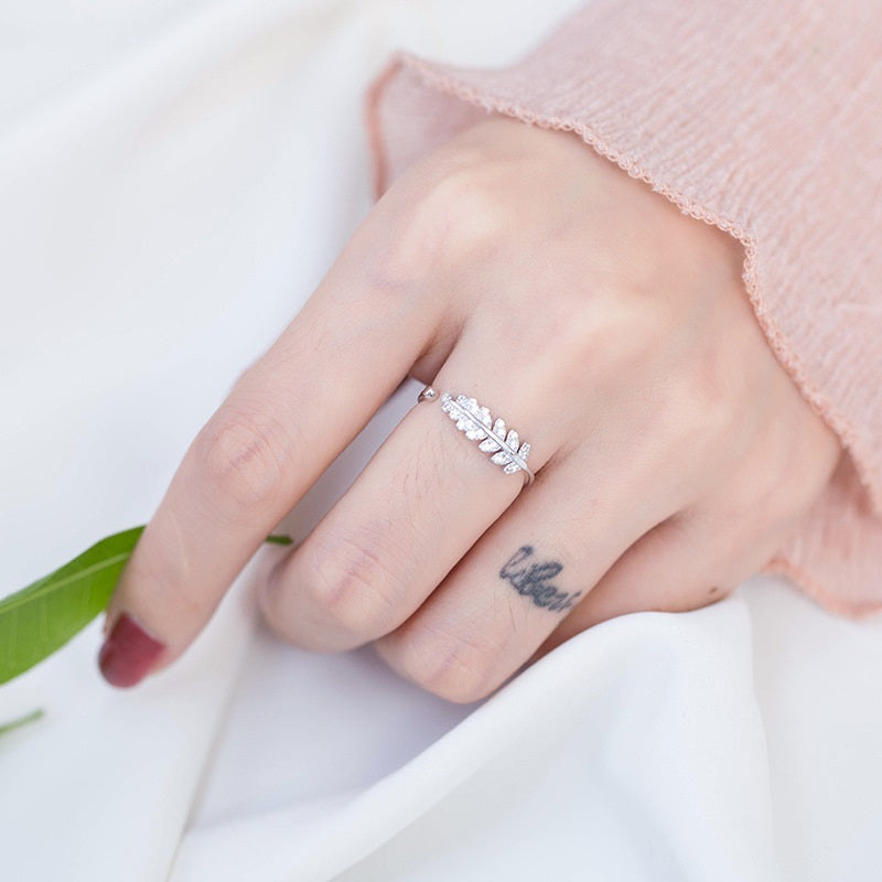 Silver Zircon Round Cut Open Feather Bypass Ring