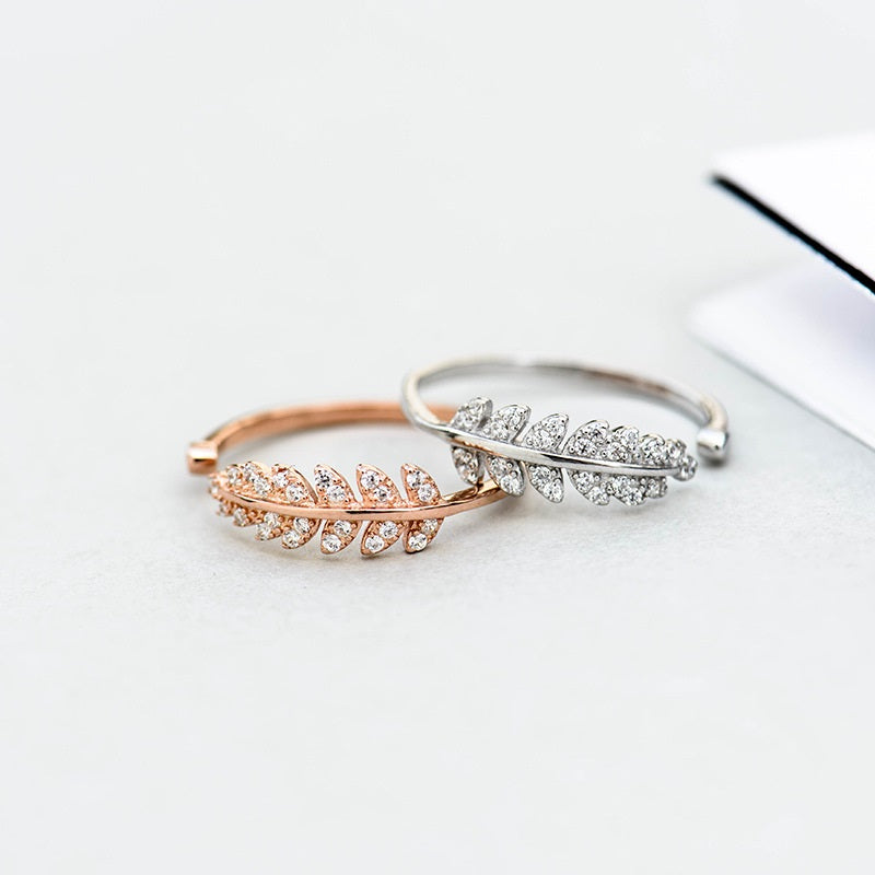 Silver Zircon Round Cut Open Feather Bypass Ring