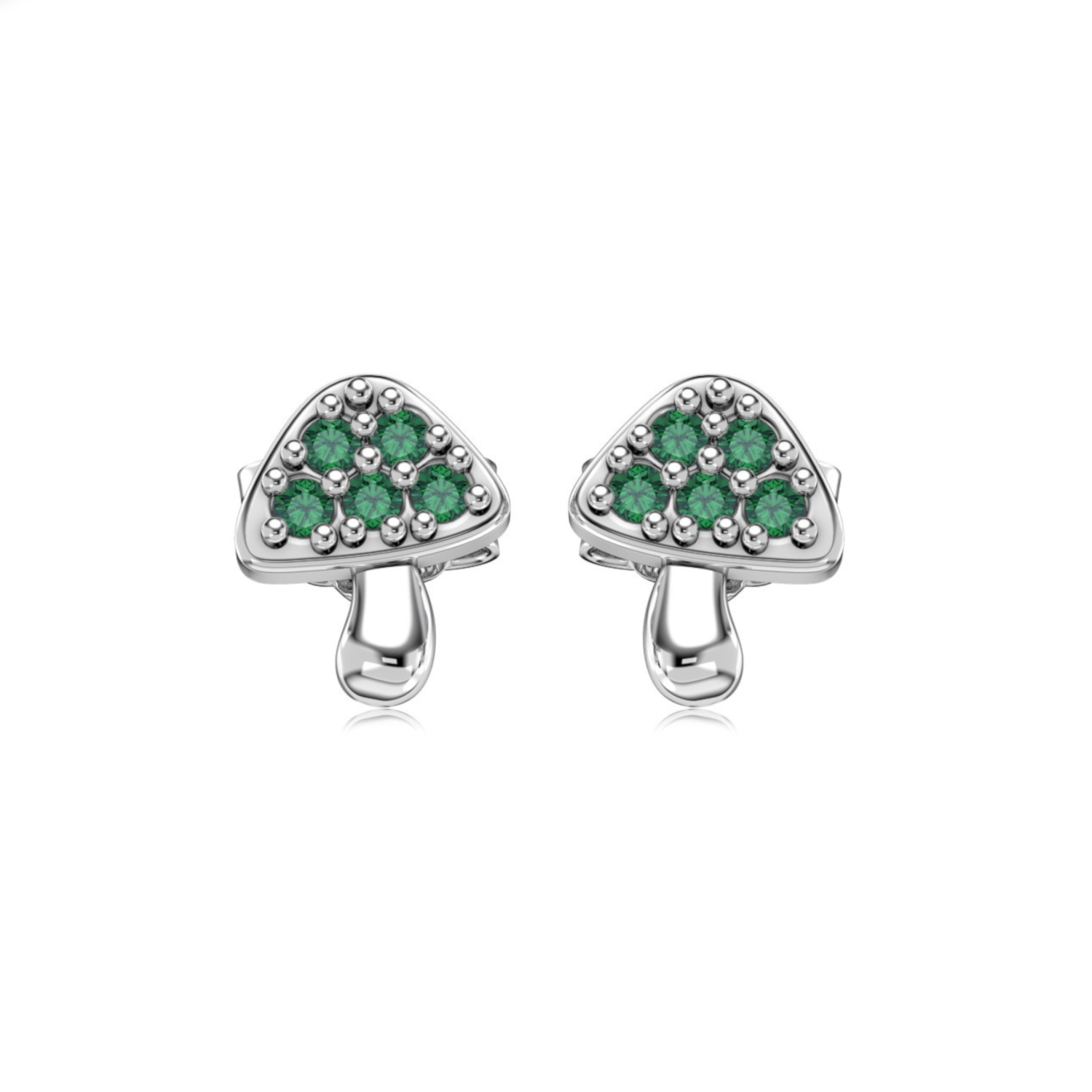 Silver Mushroom Green Zircon Earrings