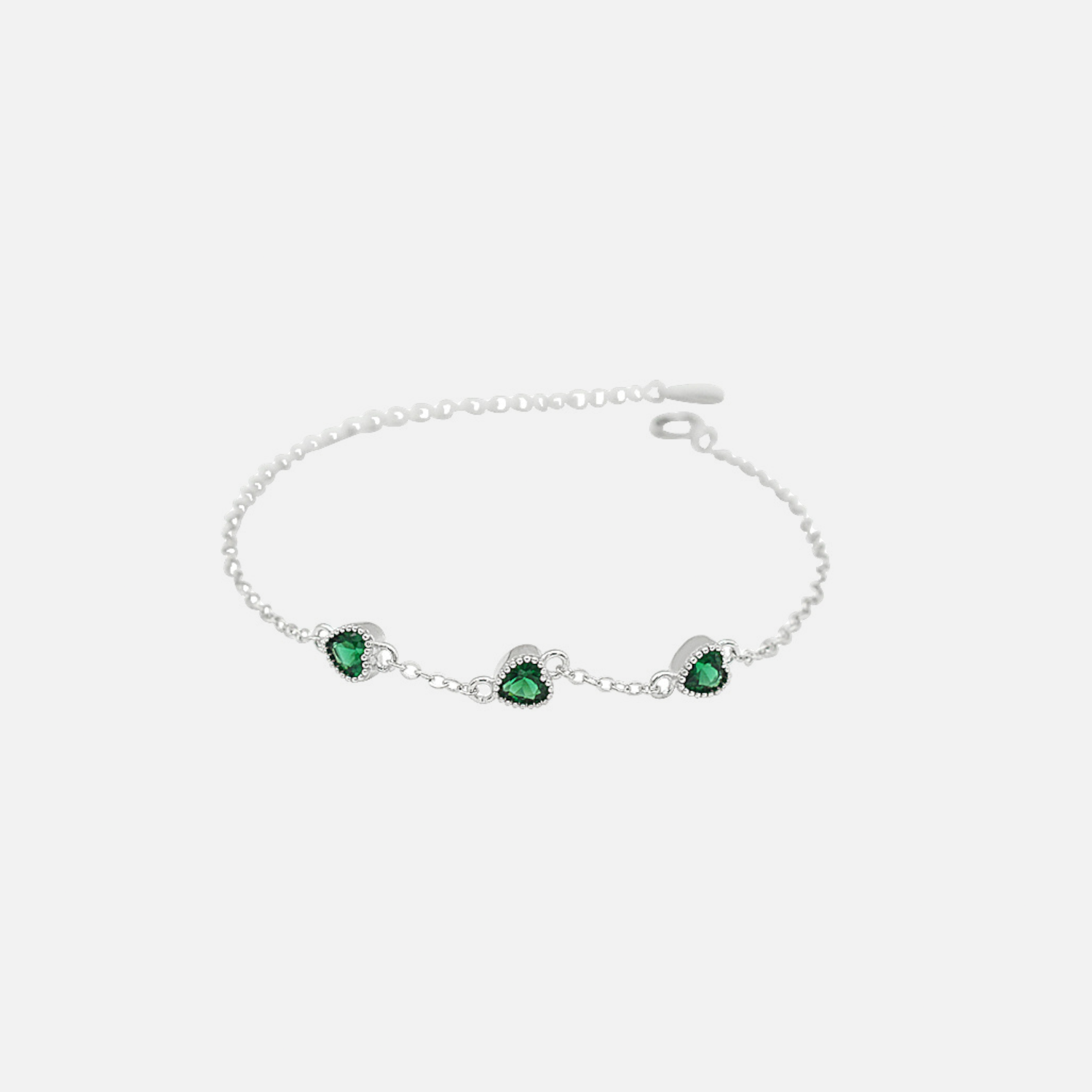 Silver Green Zircon Heart Bracelet