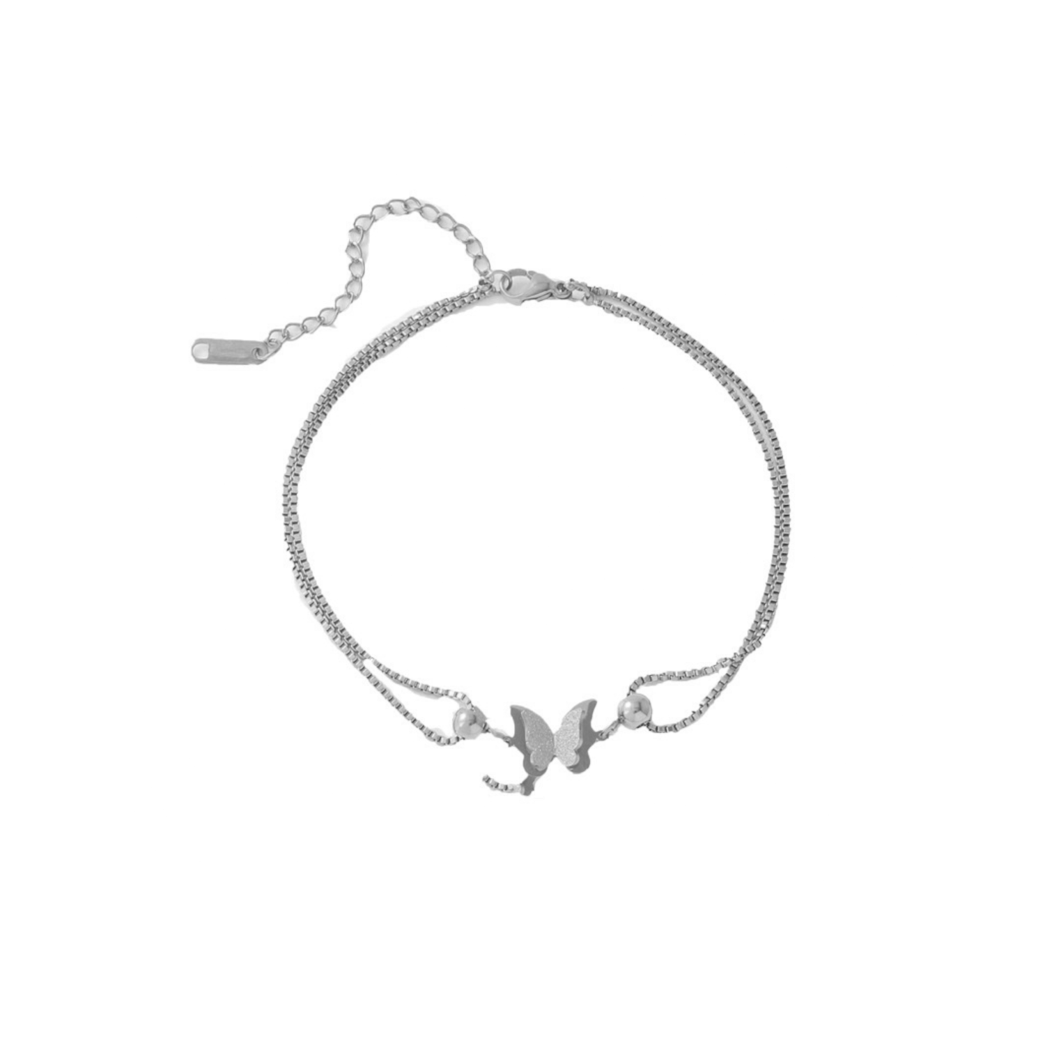 Silver Layered Butterfly Anklet