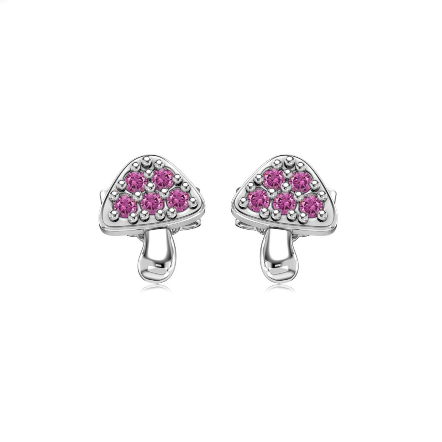 Silver Mushroom Pink Zircon Earrings