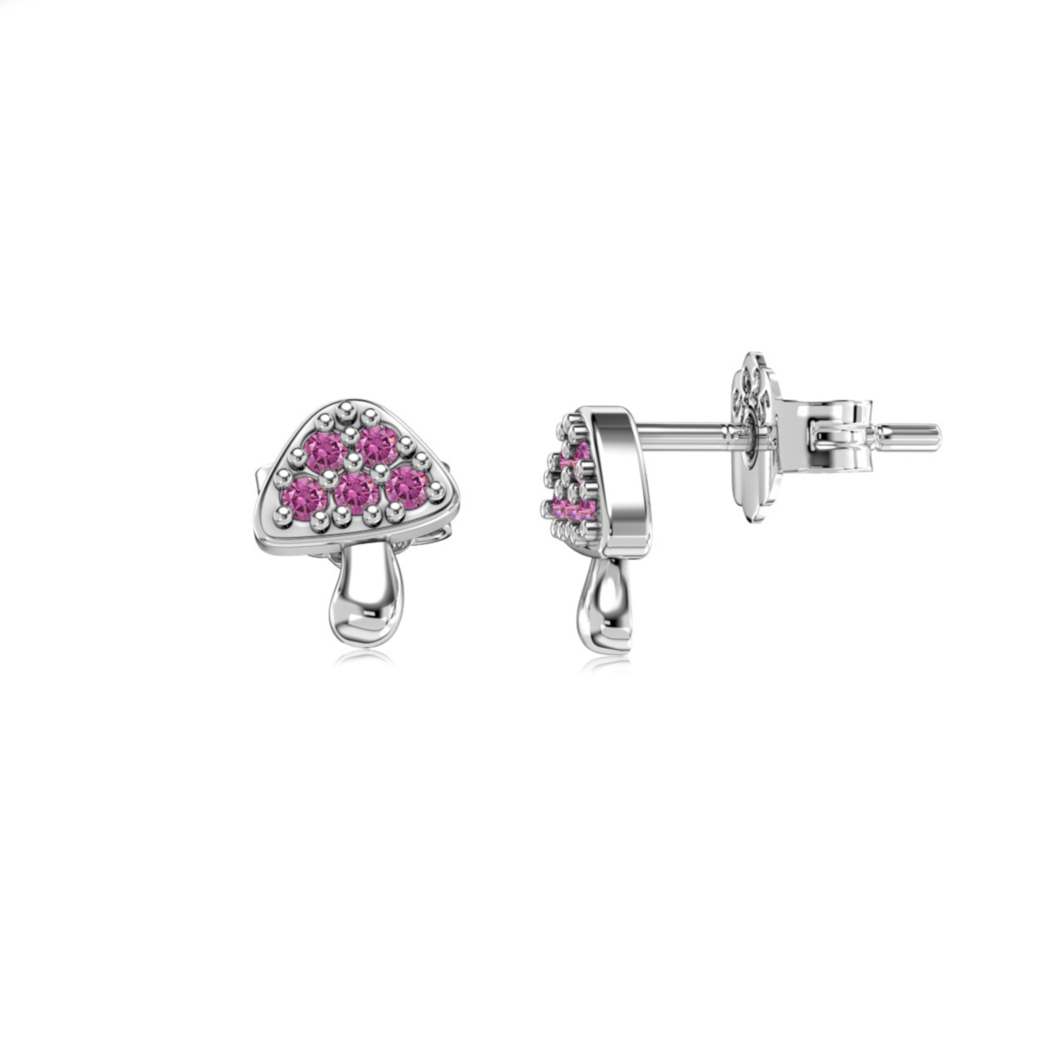 Silver Mushroom Pink Zircon Earrings