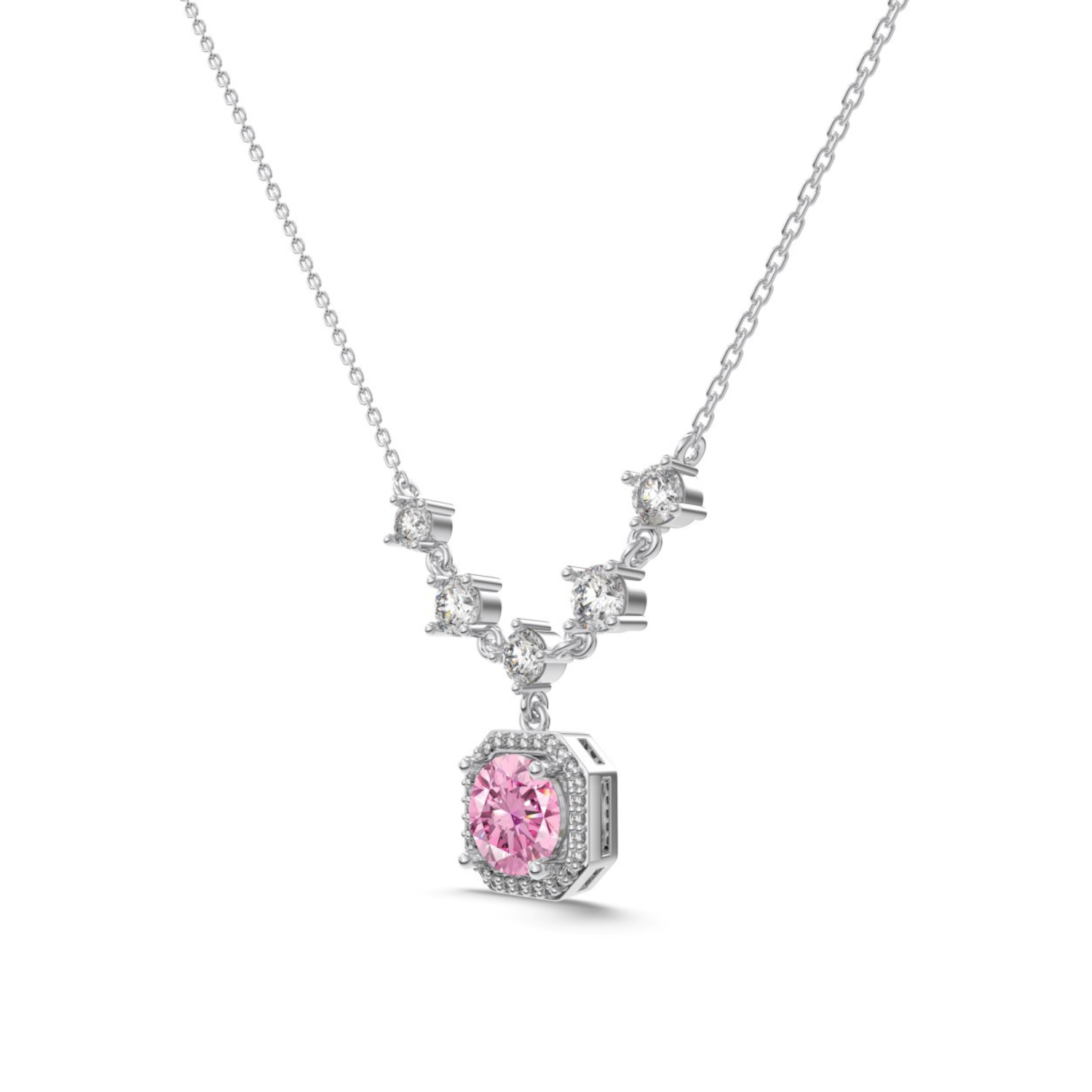 Silver Pink Zircon Necklace