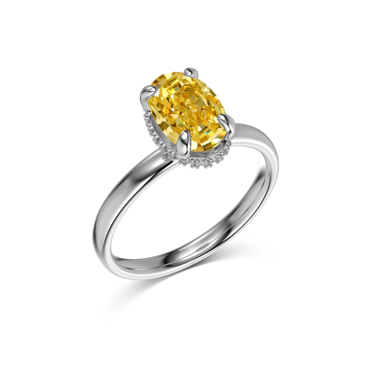 Silver Yellow Zircon Ring