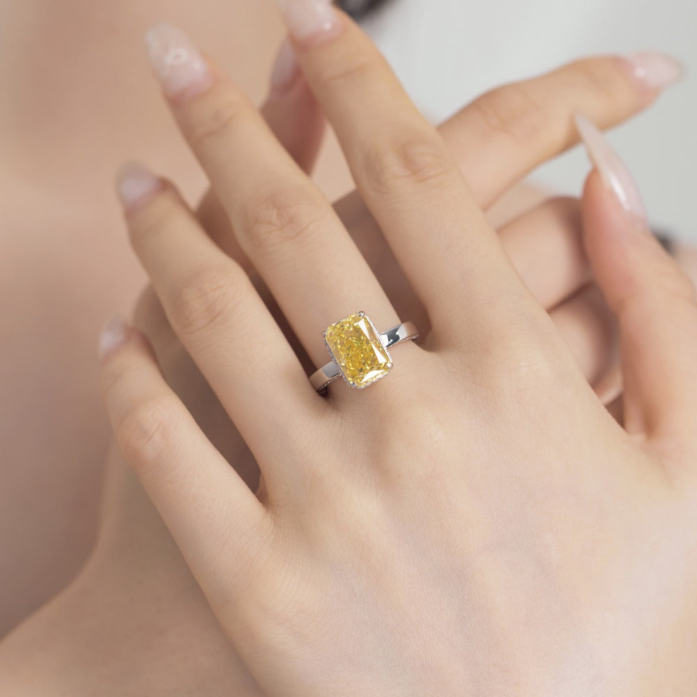 Silver Yellow Zircon Ring