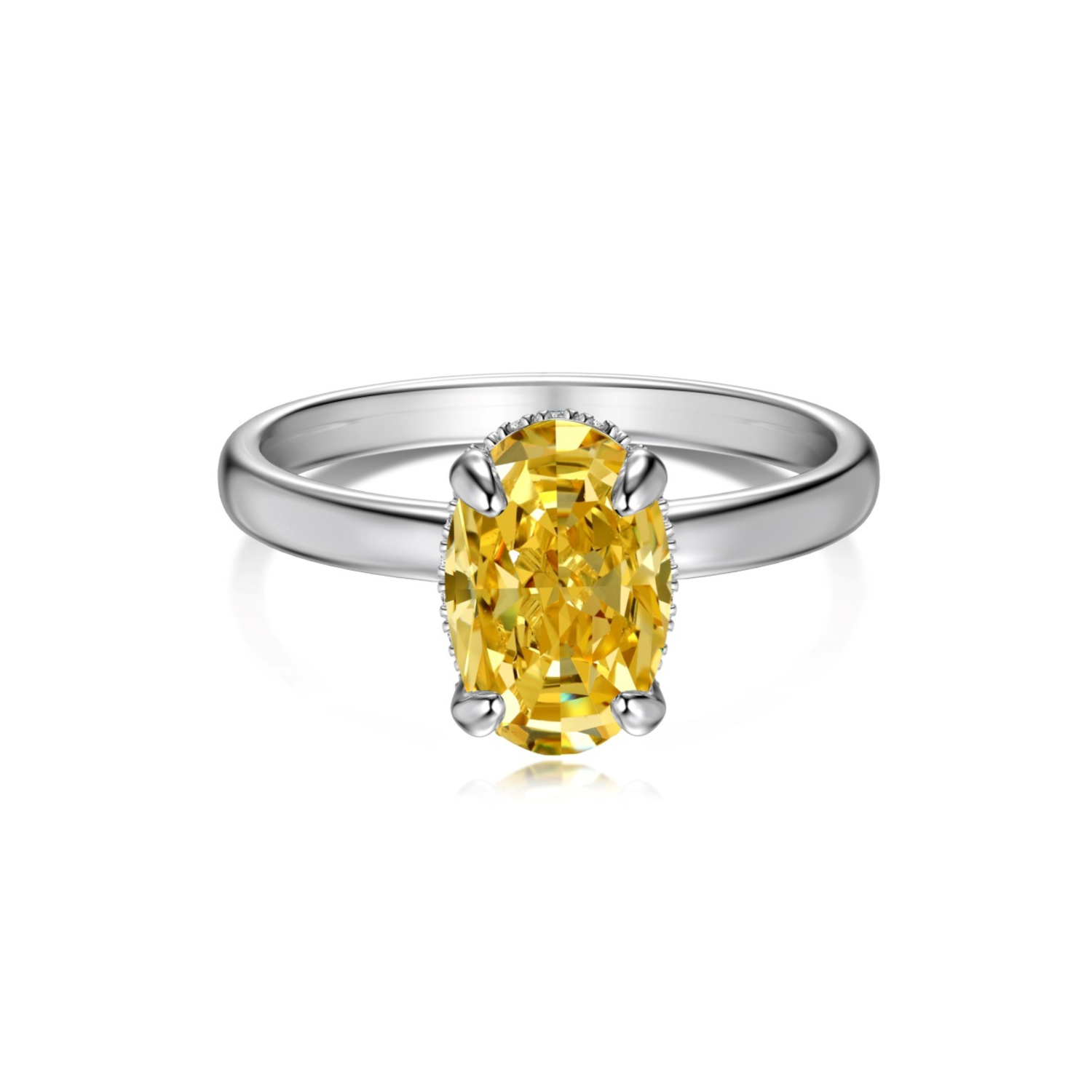 Silver Yellow Zircon Ring