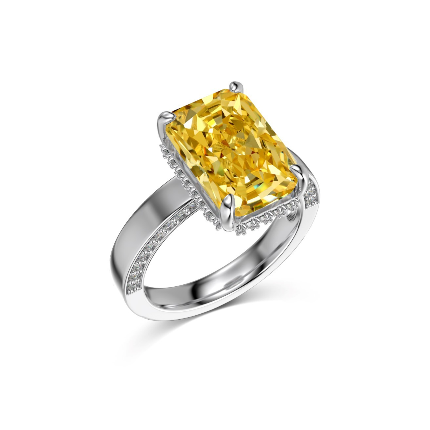 Silver Yellow Zircon Ring