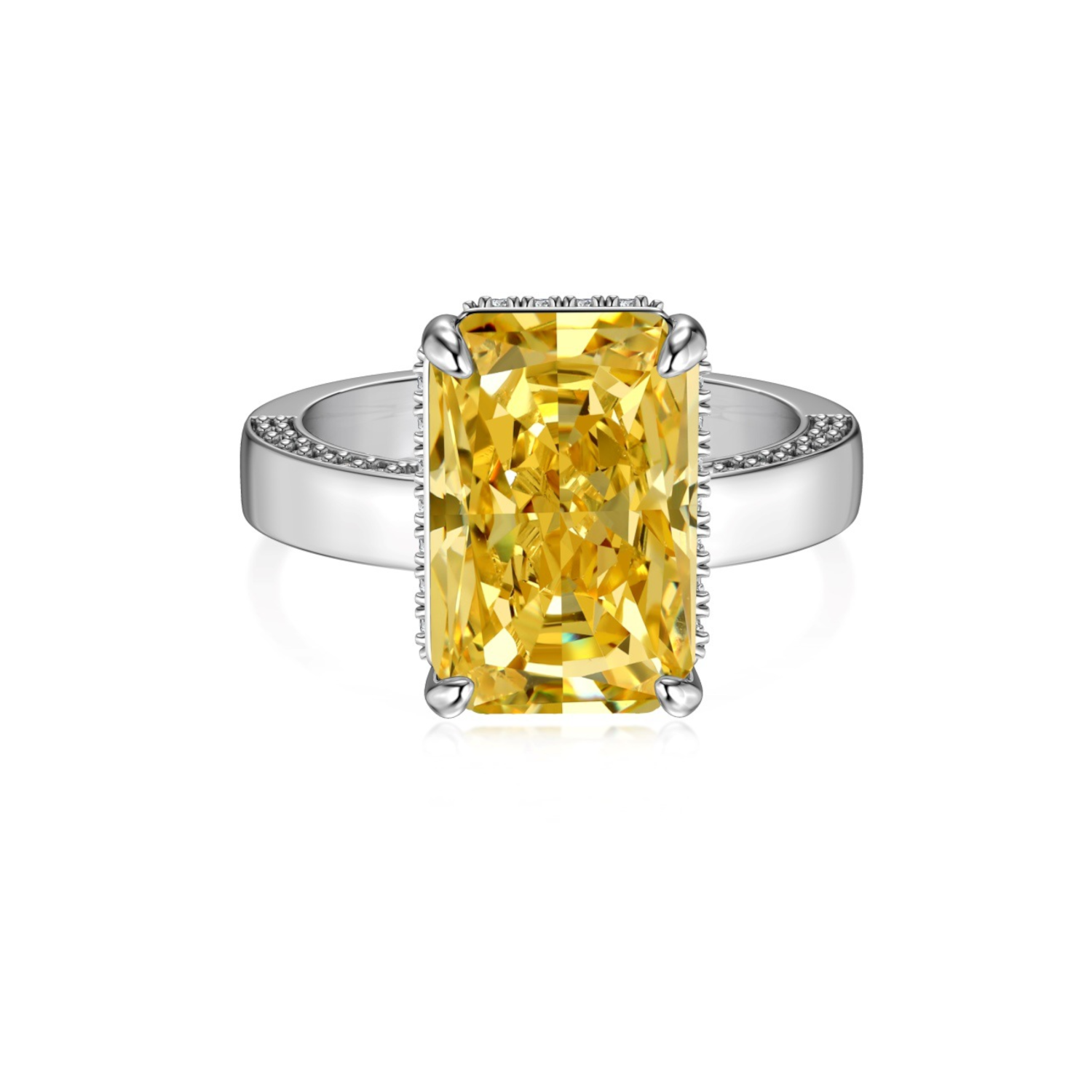 Silver Yellow Zircon Ring