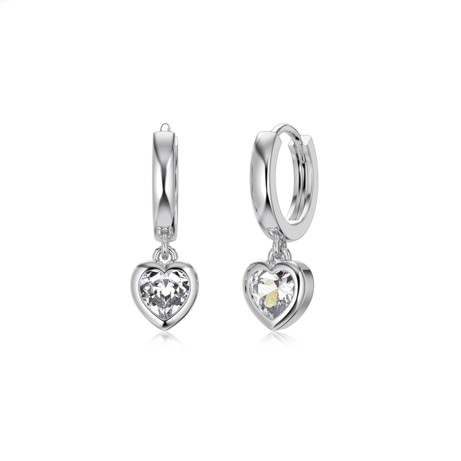 Silver Heart Zircon Earrings