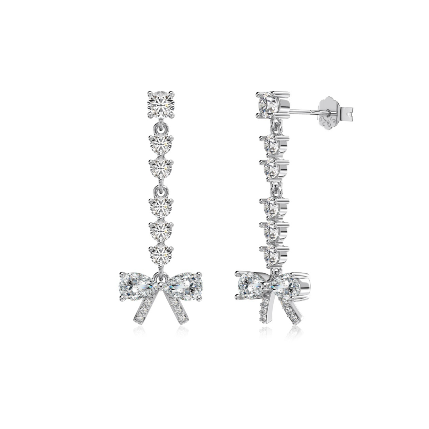 Silver Bow Zircon Earrings