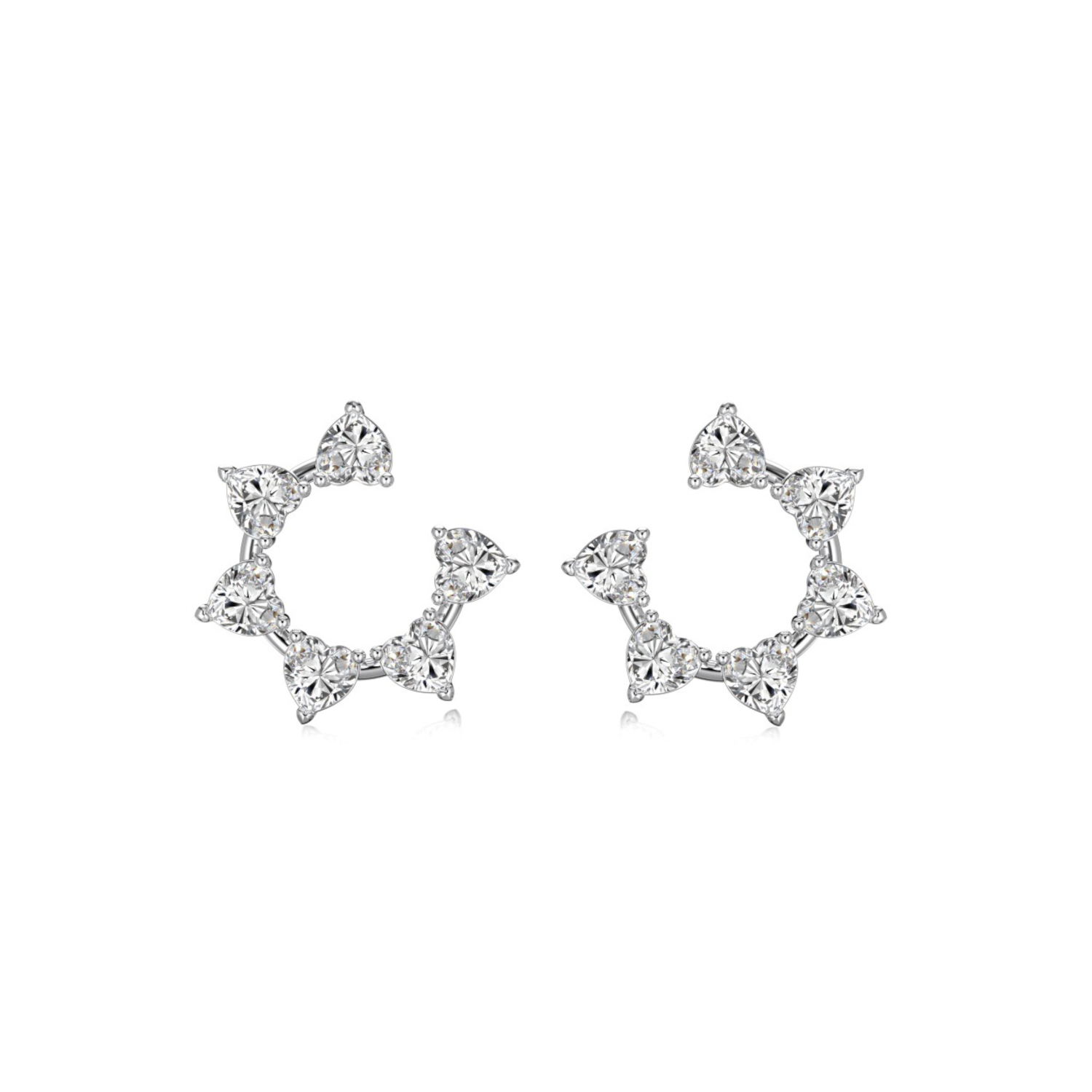 Silver Sunflower Heart Shape Zircon Earrings