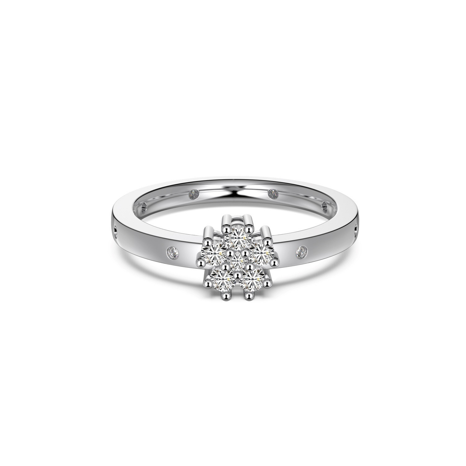 Silver Zircon Flower Ring