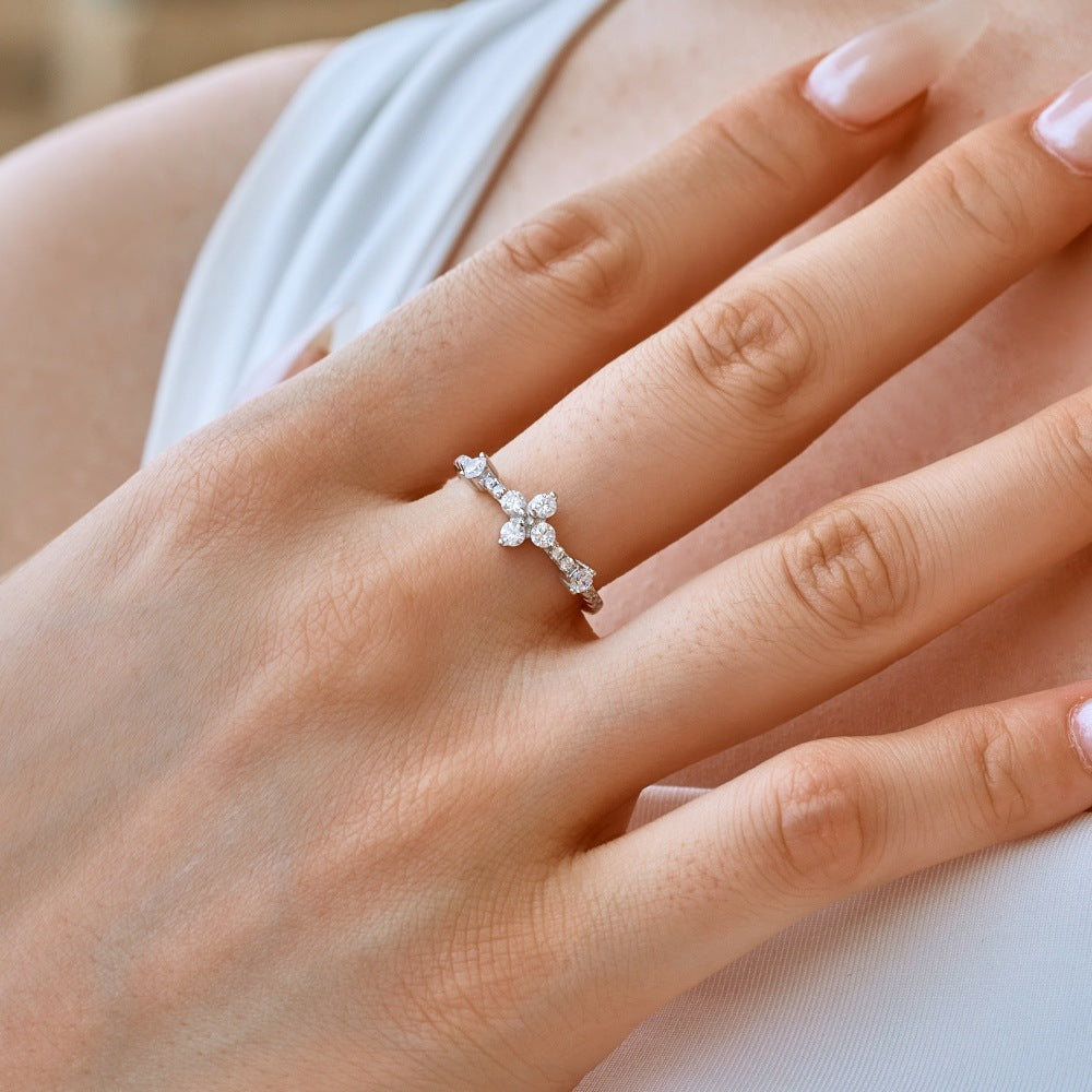 Silver Zircon Flower Ring