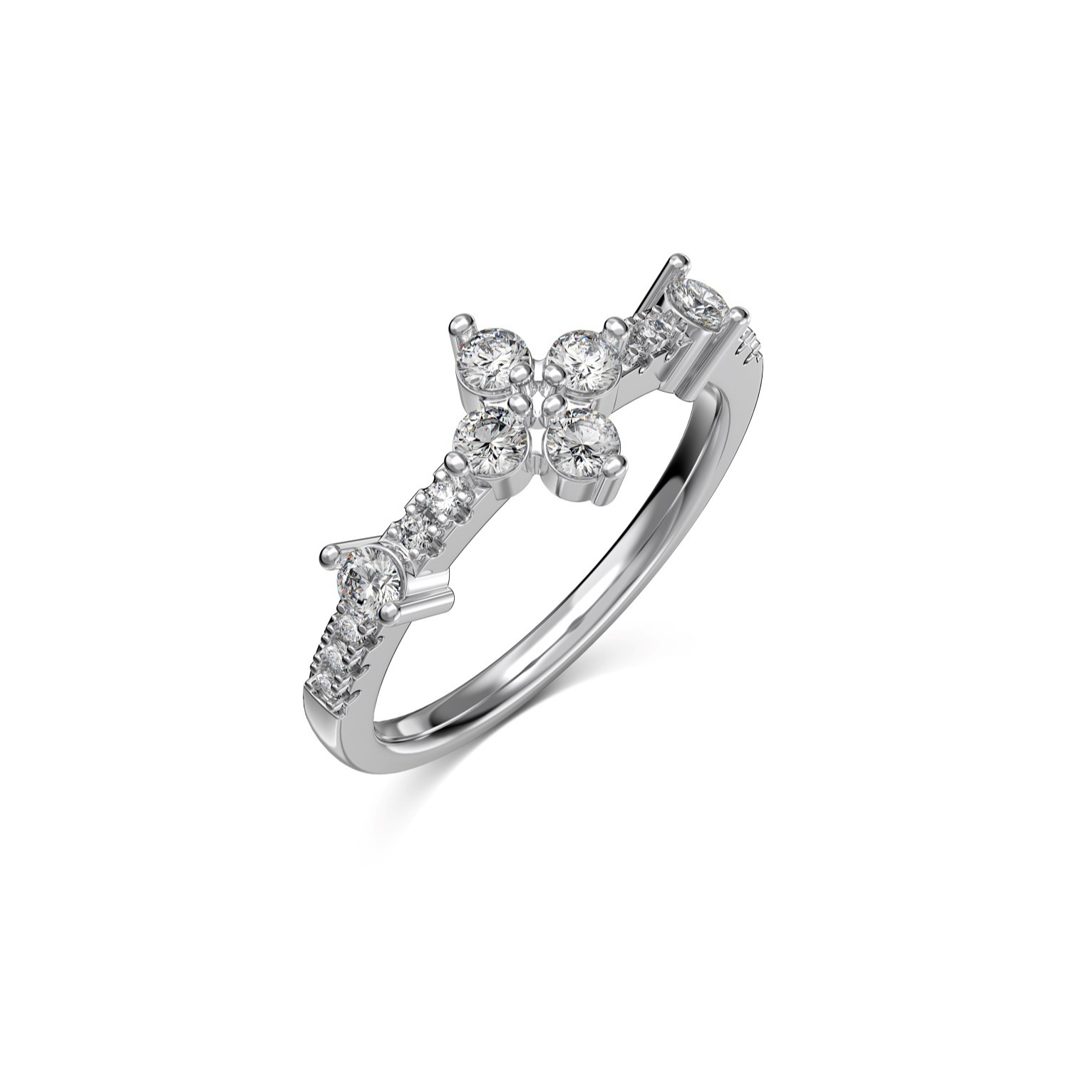 Silver Zircon Flower Ring