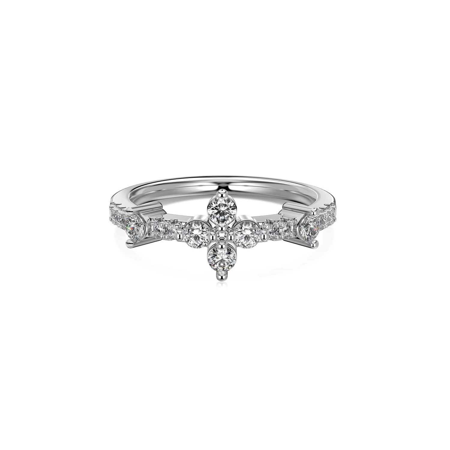 Silver Zircon Flower Ring