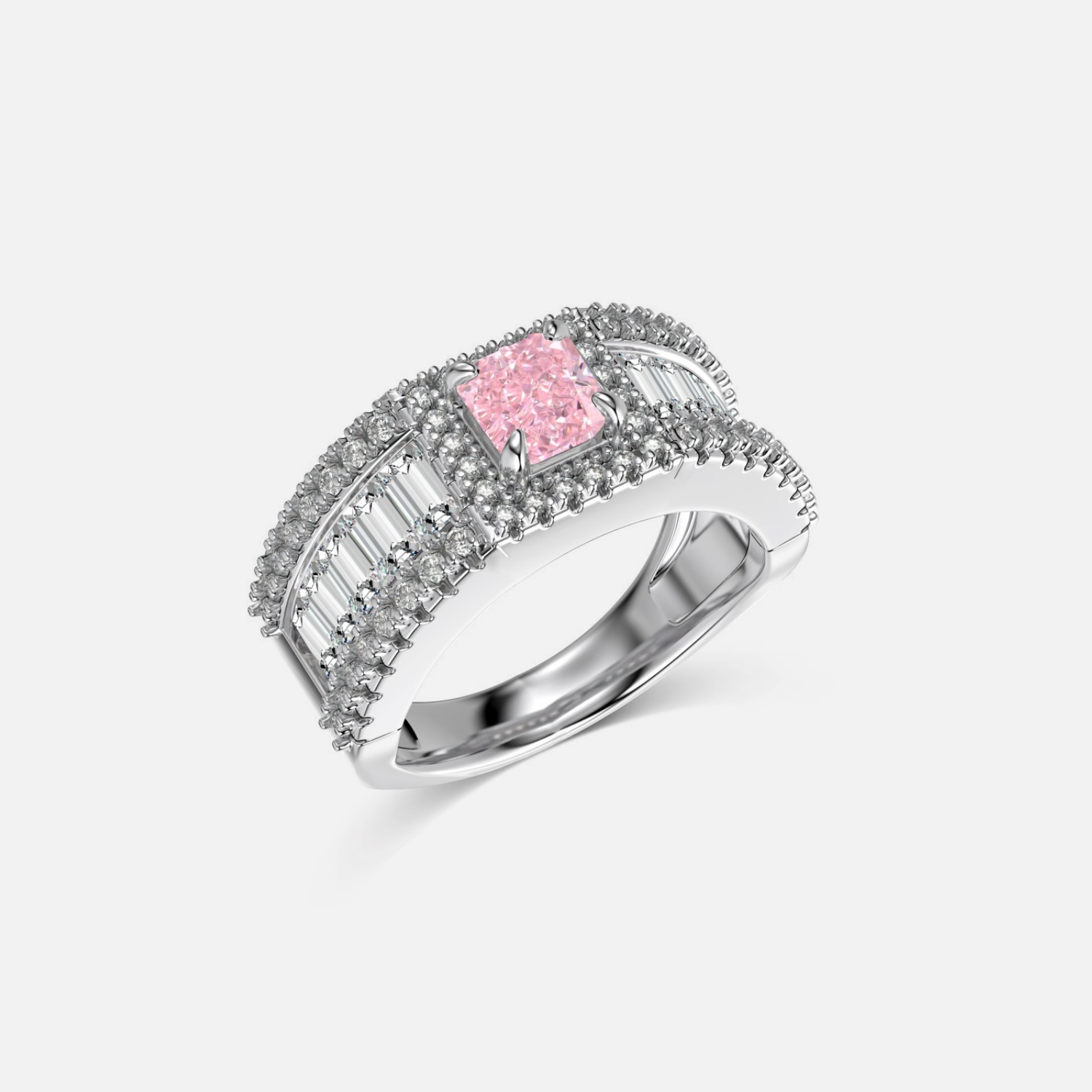 Silver Zircon Pink Squared Ring