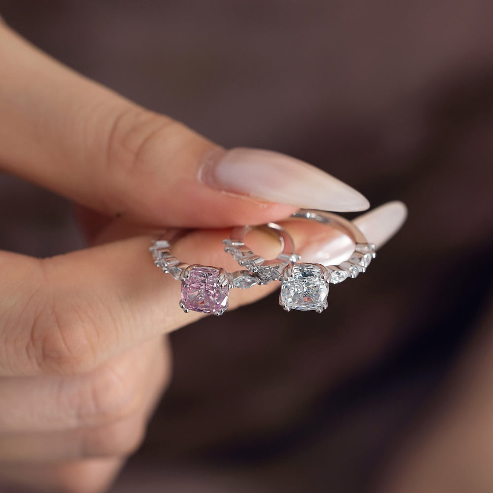 Sliver Pink White Zircon Ring