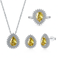Silver Zircon Pear Cut Wrapped Water Drop Jewelry Set