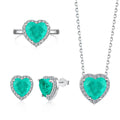 Silver Zircon Heart Cut Halo Jewelry Set