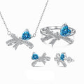 Silver Zircon Heart Cut Bow Knot Jewelry Set