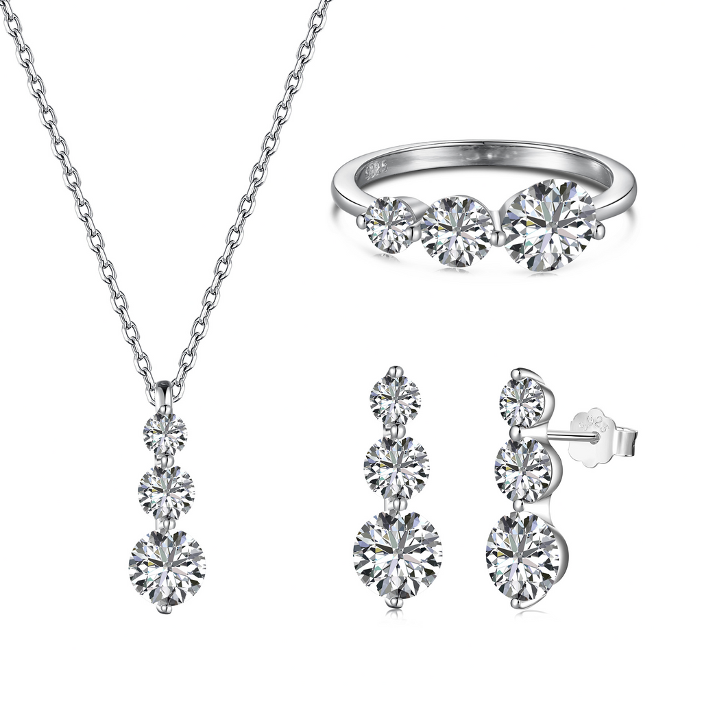 Silver Zircon Round Cut Layered Dots Jewelry Set