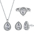 Silver Zircon Pear Cut Water Drop Jewelry Set
